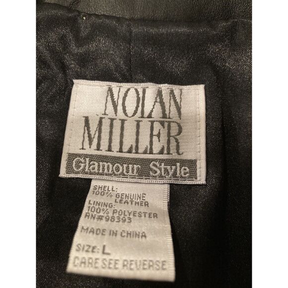 Nolan Miller Stiff Leather Jacket Glamour Women’s Large Black & Gray Embroidery - Picture 9 of 9
